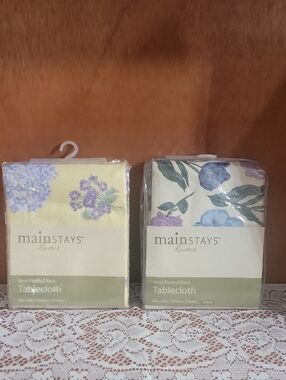 Mainstays Floral Vinyl Tablecloths - Yellow & Cream with Blue/Purple Flowers